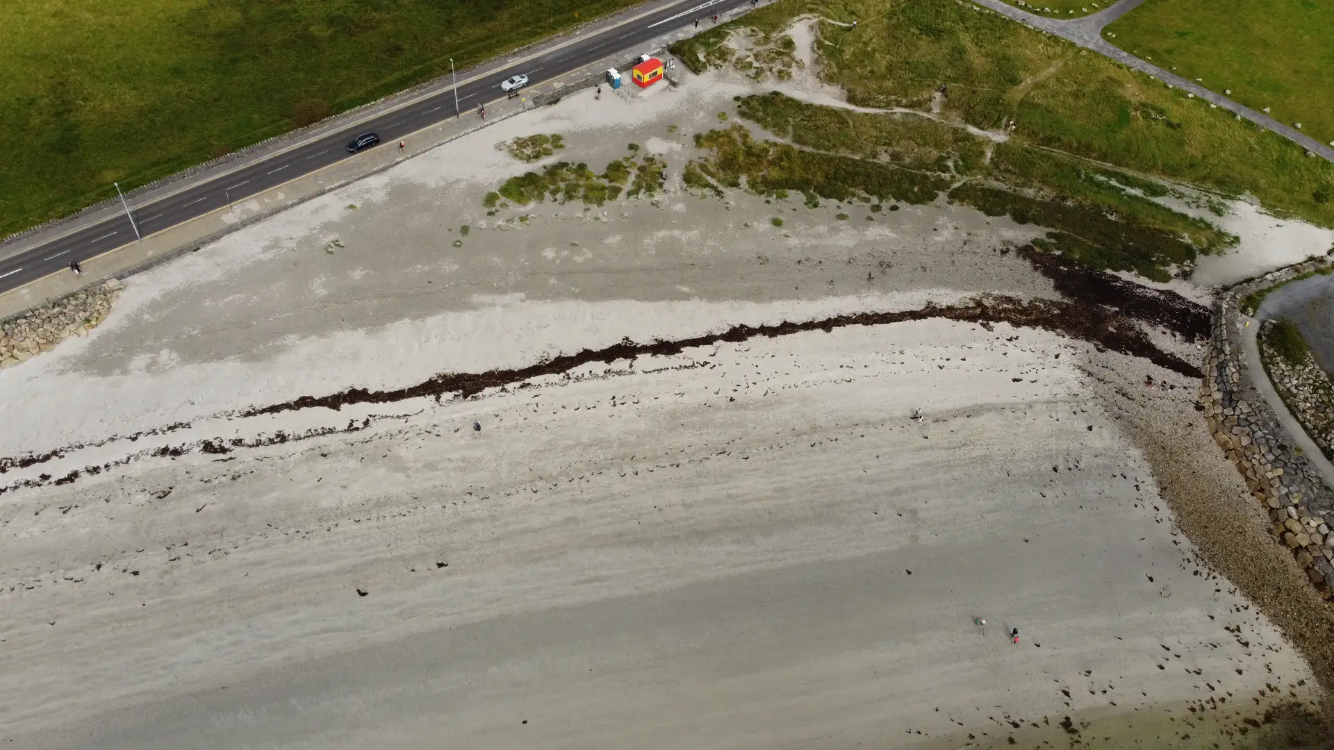 An aerial image of Grattan Beach, Salthill before the dune fences were installed. Photo from 2022.