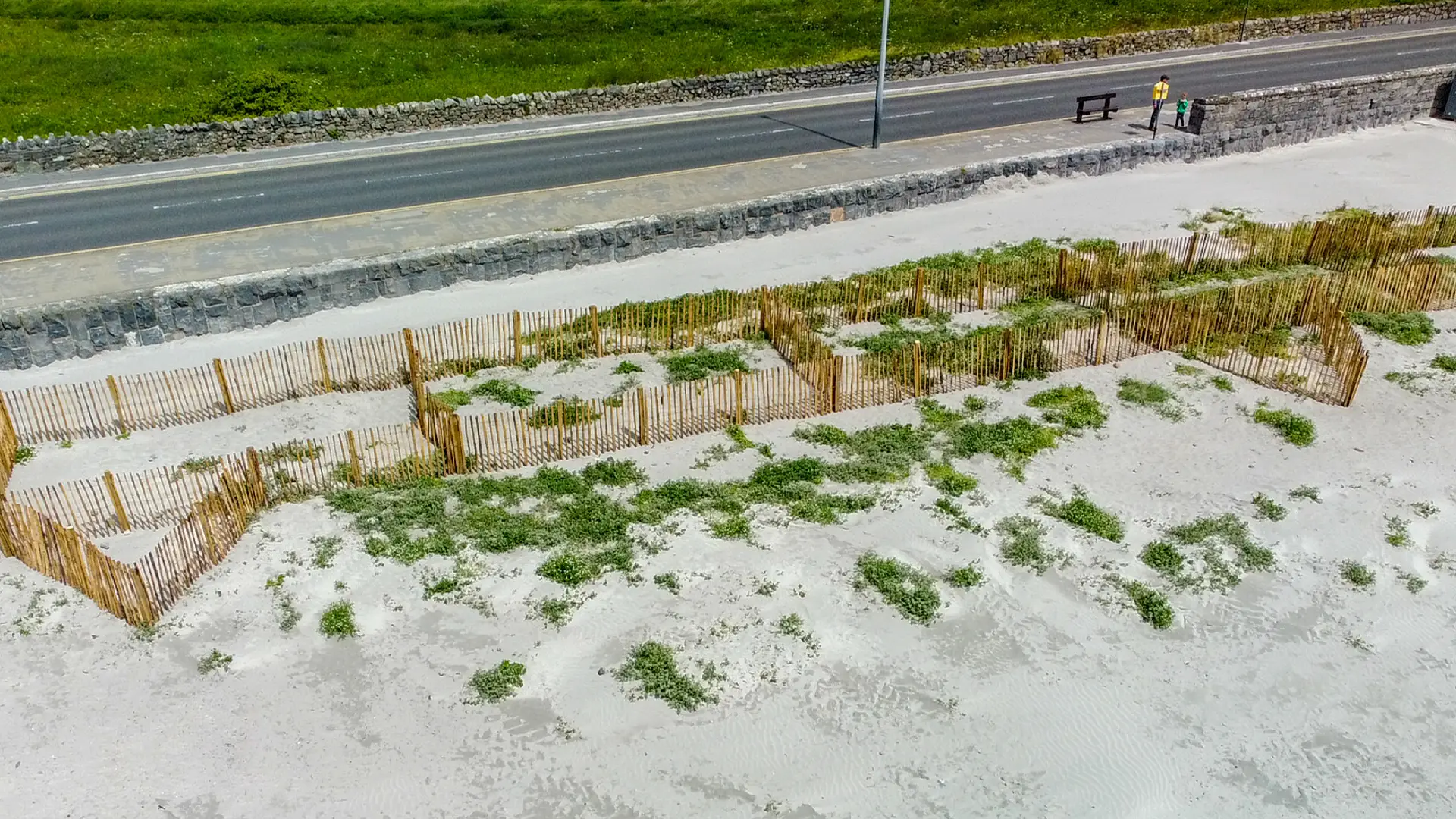 An aerial image of the newly formed dunes in Salthill. Photo for 2023.