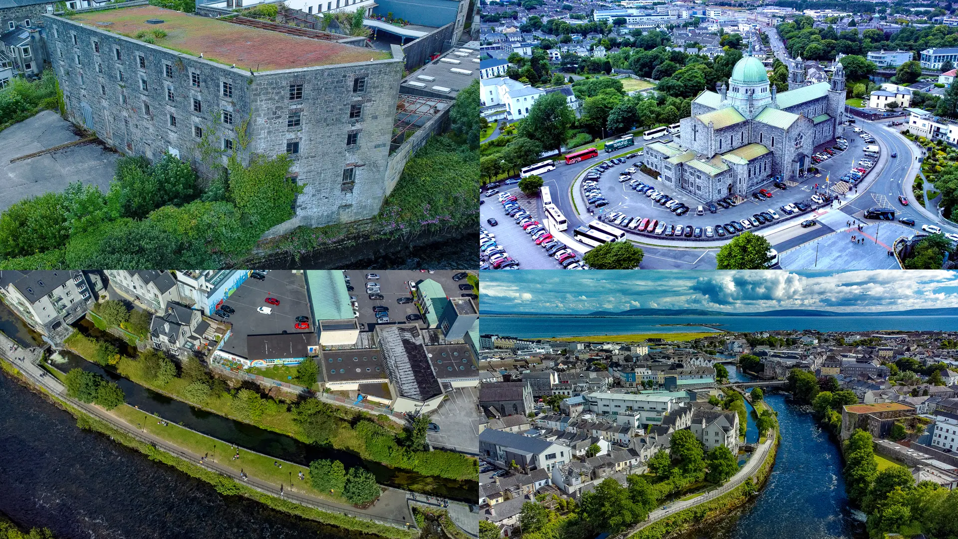A montage of Galway Rivers and History.