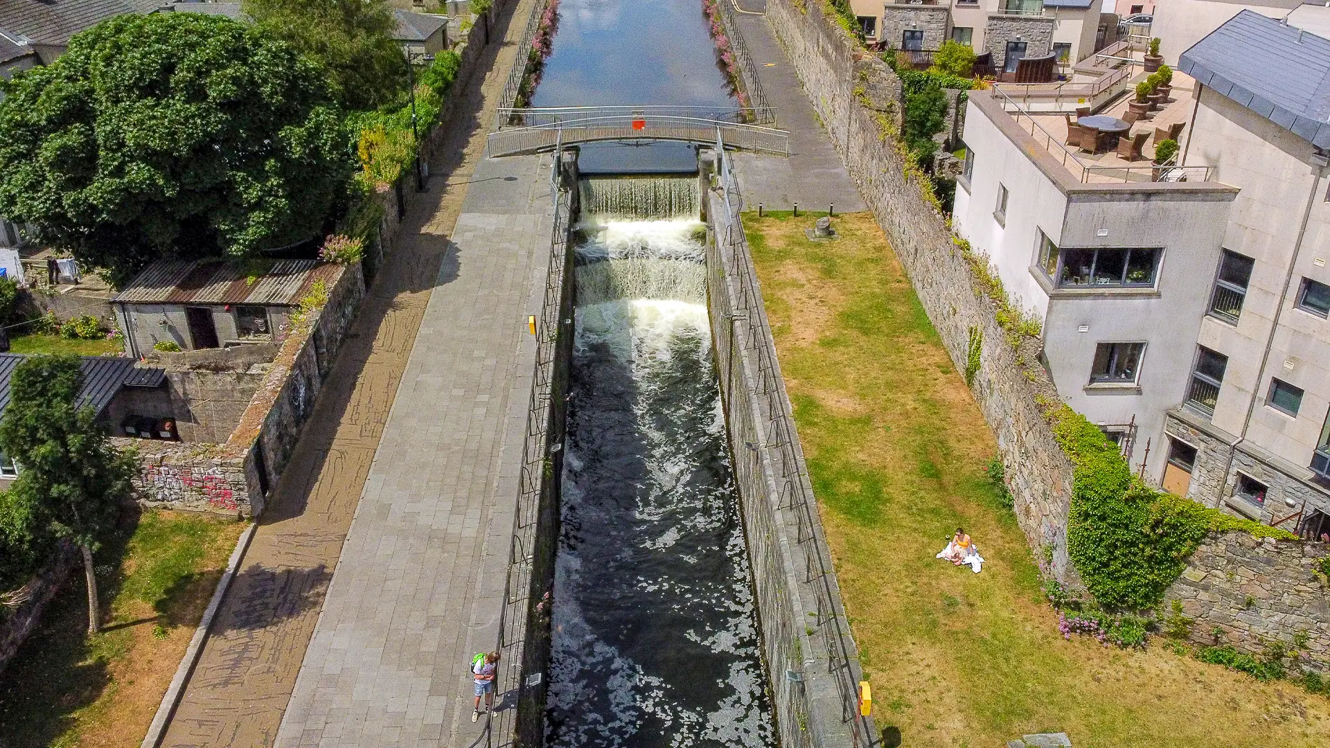 city canal lock gates and river, Galway City.