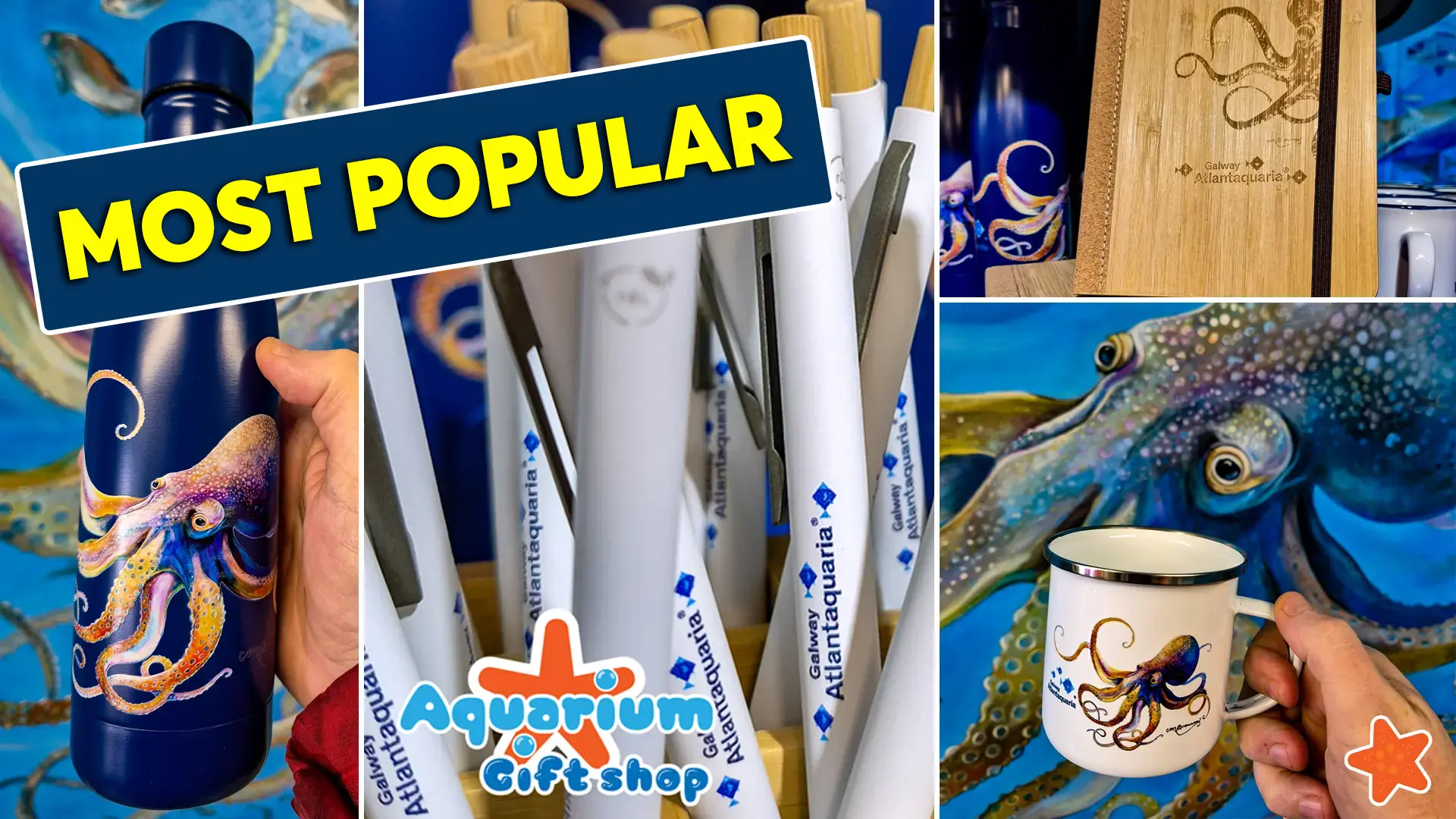 Most popular gifts in Galway Atlantaquaria include the branded mugs and cups
